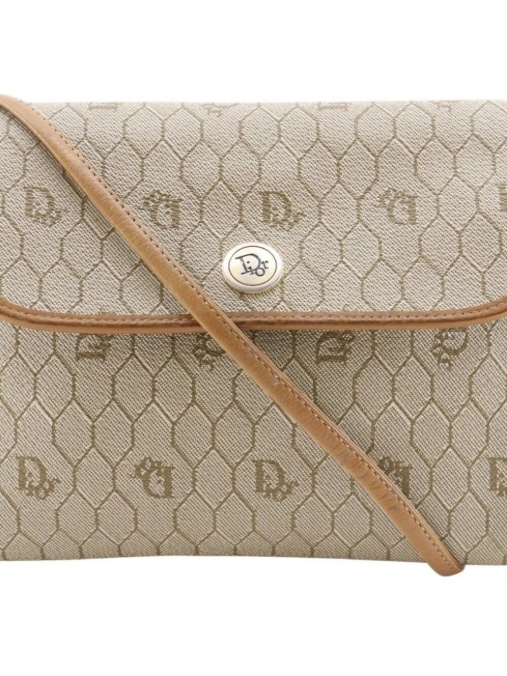 Dior Honeycomb Pattern Shoulder Bag vintage beige PVC Women
